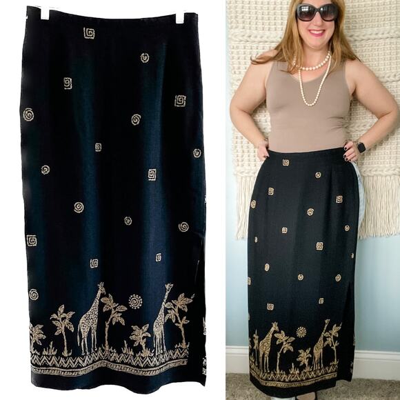 Vintage 90s midi long pencil skirt giraffe safari pattern boho size medium M - Picture 6 of 6